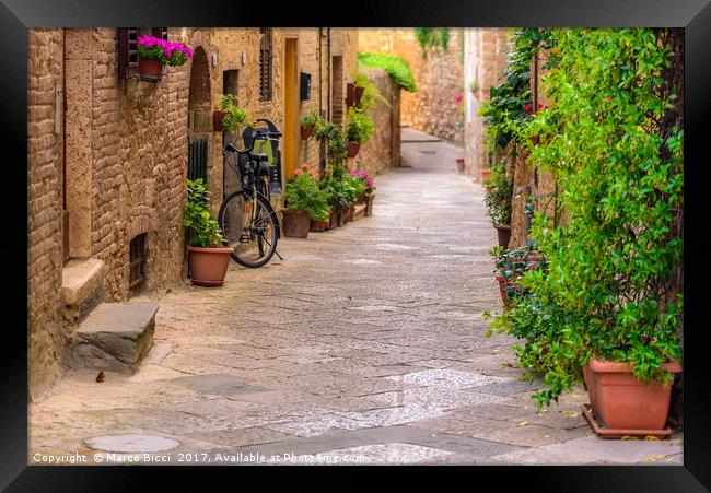 Bicycle leaning against the wall Framed Print by Marco Bicci