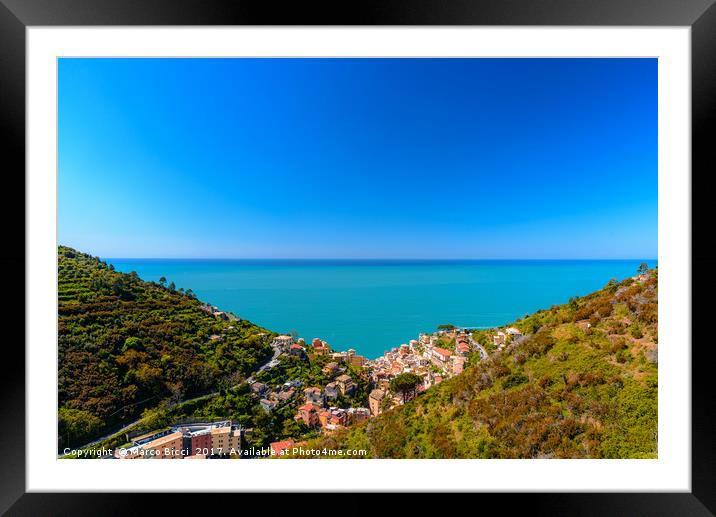 Aerial view of Riomaggiore  Framed Mounted Print by Marco Bicci