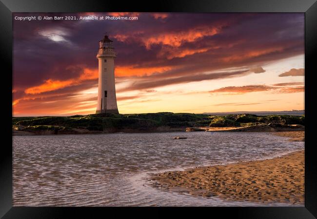 Wirral Lighthouse Sunset  Framed Print by Alan Barr