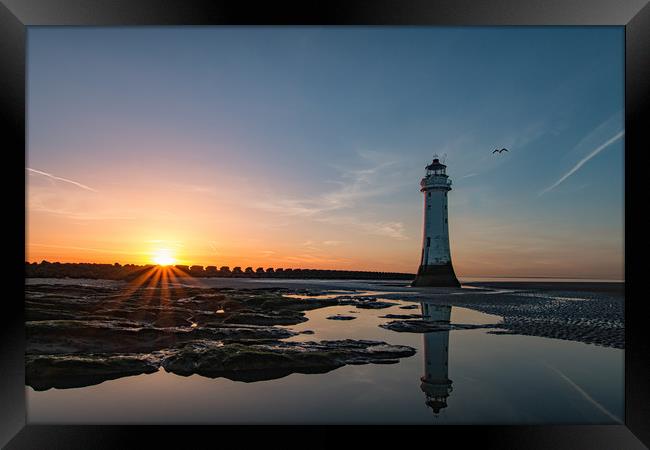 New Brighton Lighthouse Sunset Framed Print by Graham Morris