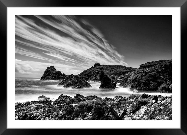 Kynance Cove in Black and White Framed Mounted Print by Jennifer Higgs