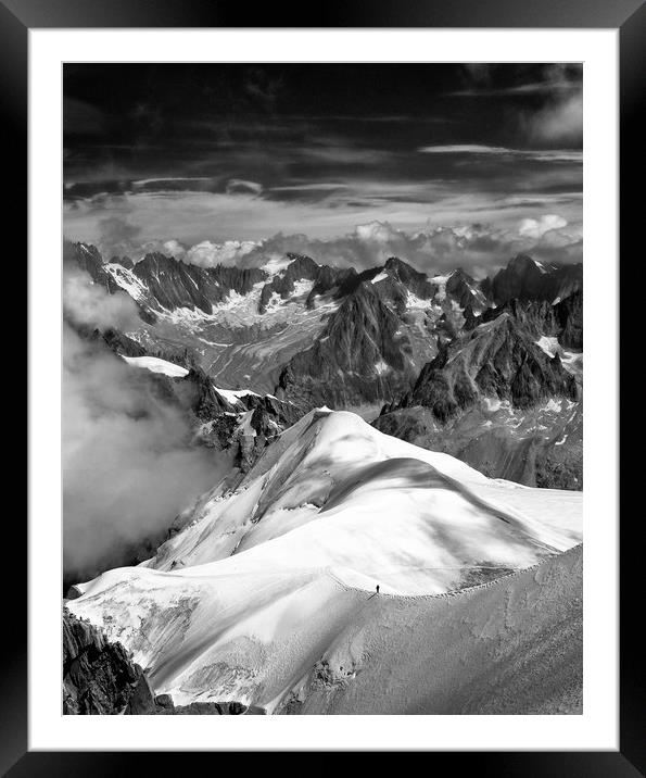 Mountaineer on L'arete de Aiguille du Midi Framed Mounted Print by Nick Lukey