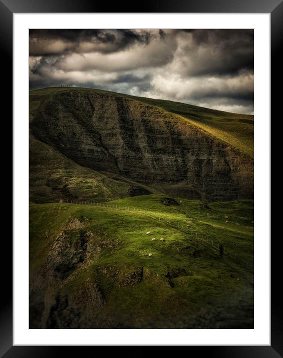 Mam Tor and Grazing Sheep Framed Mounted Print by Nick Lukey
