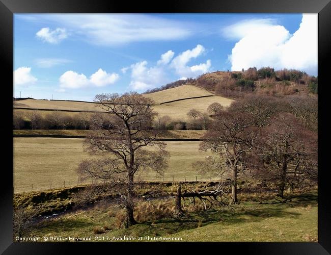 Shire Hill in Winter Framed Print by Denise Heywood