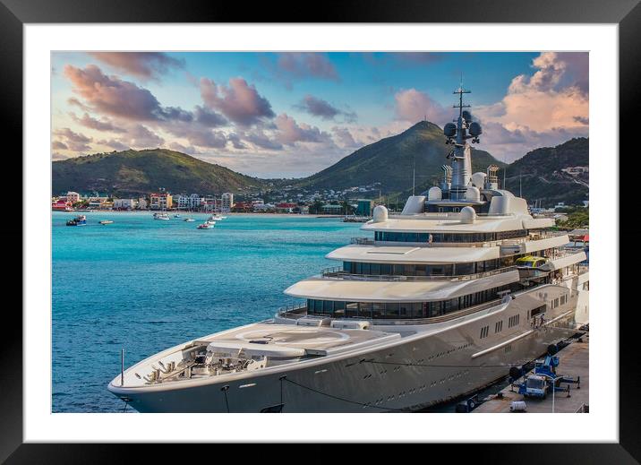 Huge Luxury Private Yacht at Dusk Framed Mounted Print by Darryl Brooks