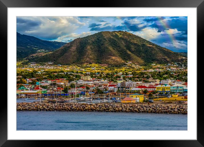 Colorful Coastal Harbor and Town Framed Mounted Print by Darryl Brooks