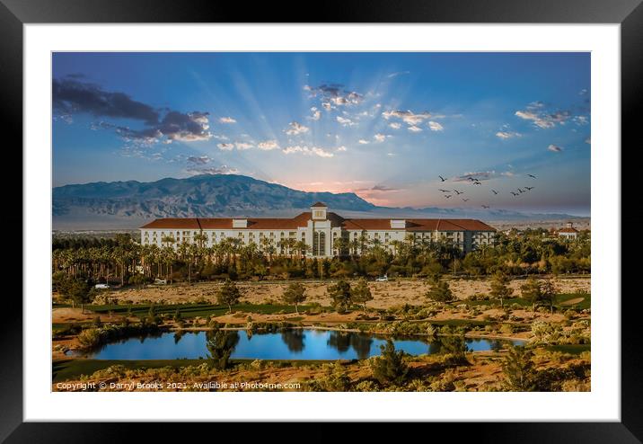 Sunset Behind Desert Resort Framed Mounted Print by Darryl Brooks