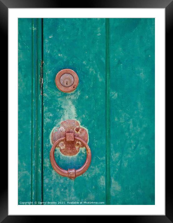Brass Lock and Knocker on Old Green Door Framed Mounted Print by Darryl Brooks