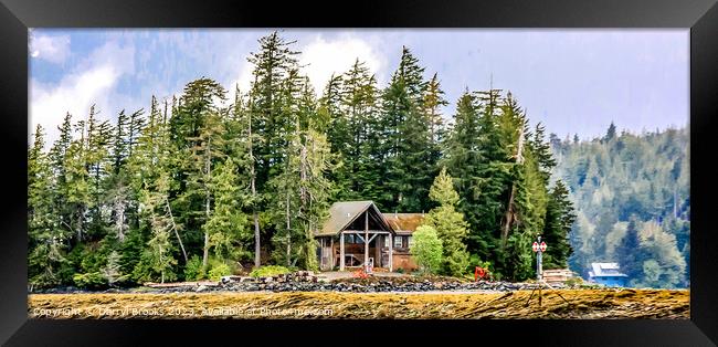 Cabin on Shore of Fir Covered Island Framed Print by Darryl Brooks