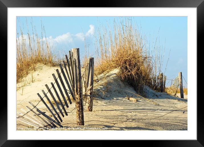 Fence in Dunes Framed Mounted Print by Darryl Brooks
