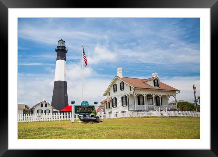 American Flag by Tybee Lighthouse Framed Mounted Print by Darryl Brooks
