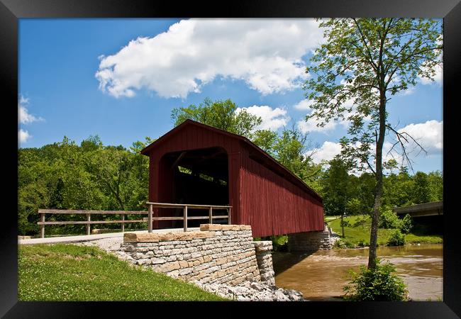 Old Red Bridge by Stone Wall Framed Print by Darryl Brooks