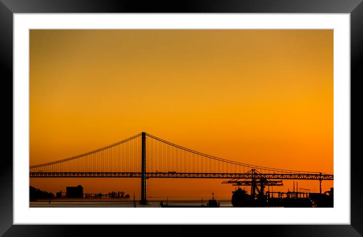 Golden Light on Lisbon Bridge Framed Mounted Print by Darryl Brooks