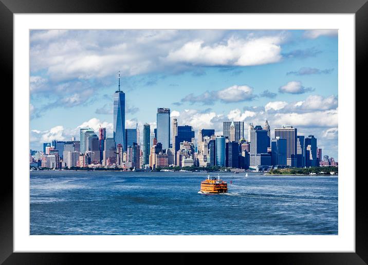 Staten Island Ferry and Manhattan Skyline Framed Mounted Print by Darryl Brooks