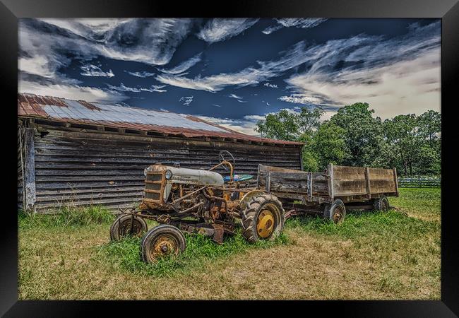 Old Tractor by Barn Framed Print by Darryl Brooks
