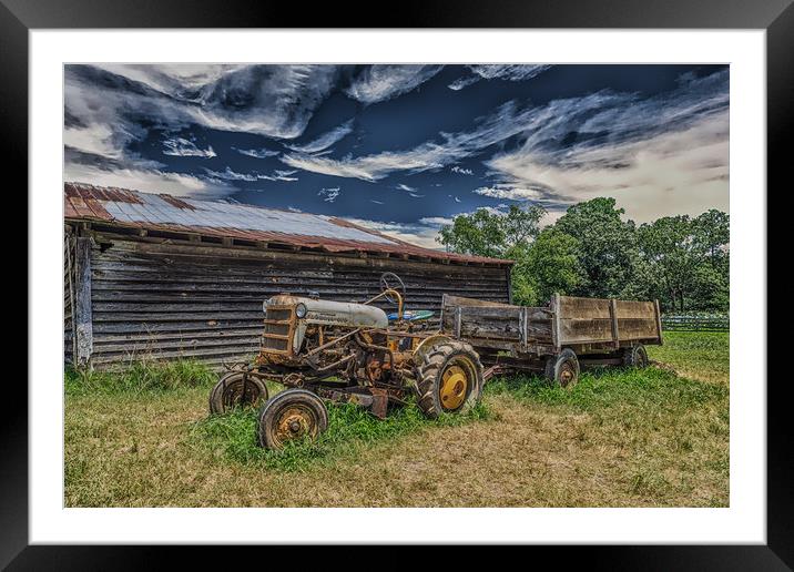 Old Tractor by Barn Framed Mounted Print by Darryl Brooks