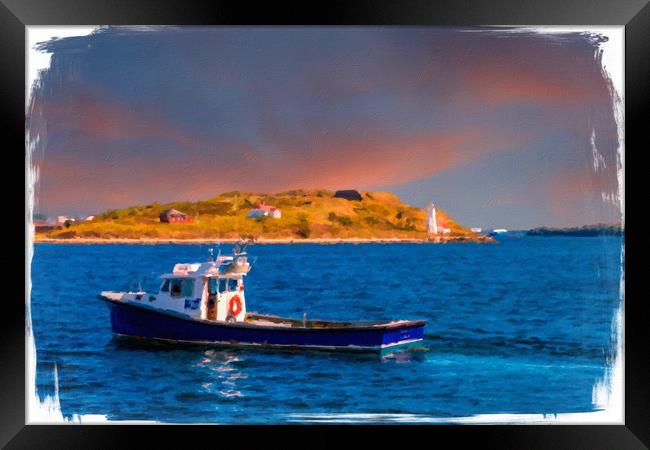 Fishing Boat Past Small Lighthouse Framed Print by Darryl Brooks
