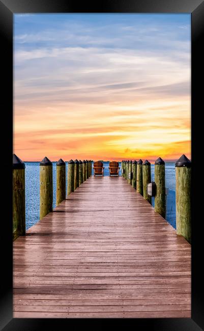 Adirondack Chairs at End of Pier Framed Print by Darryl Brooks