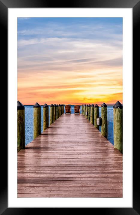 Adirondack Chairs at End of Pier Framed Mounted Print by Darryl Brooks