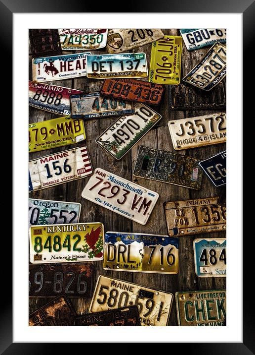 License Plates on Old Wall Framed Mounted Print by Darryl Brooks