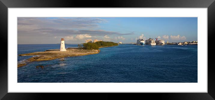 Cruise Ships and Lighthouse Framed Mounted Print by Darryl Brooks