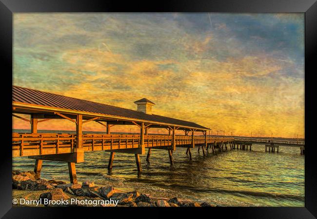 Empty Pier at Sunrise Framed Print by Darryl Brooks