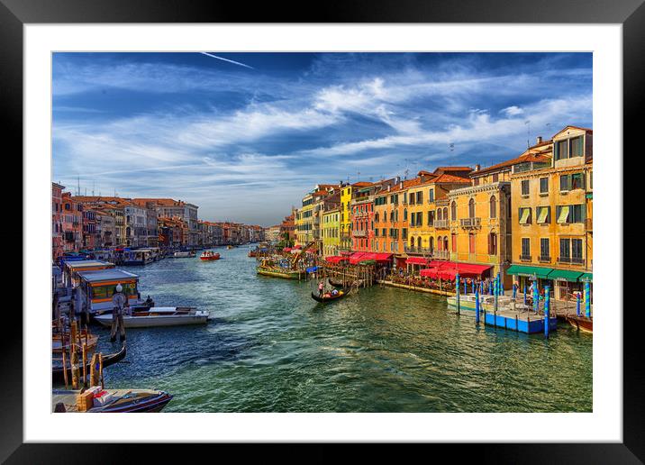 Gondolas in Grand Canal from Rialto Bridge Framed Mounted Print by Darryl Brooks