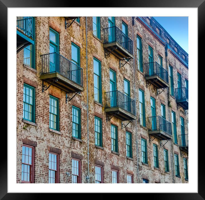 Old Brick Building with Red and Green Windows and Balconies Framed Mounted Print by Darryl Brooks