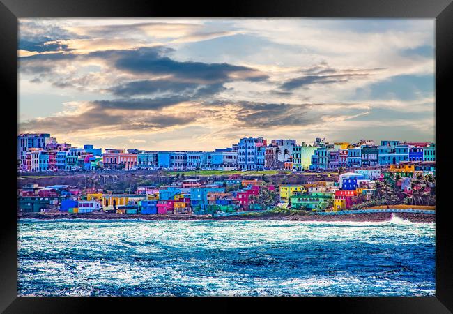 Colorful Village on Coast of San Juan Framed Print by Darryl Brooks