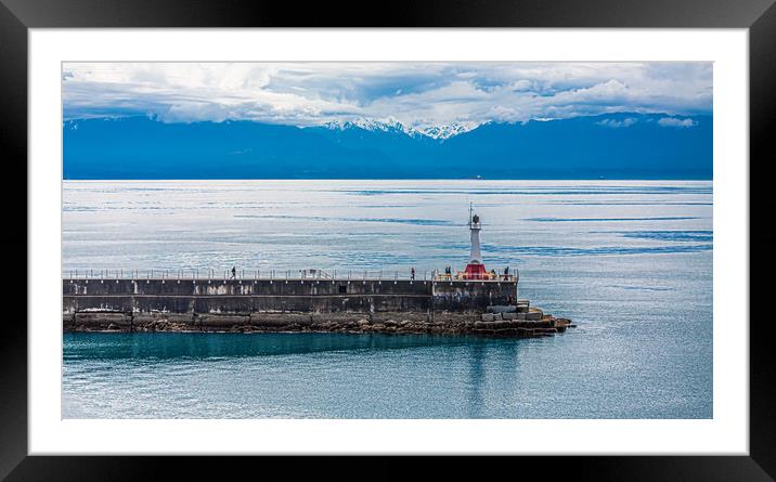 Breakwater and lighthouse in Victoria, BC Framed Mounted Print by Darryl Brooks