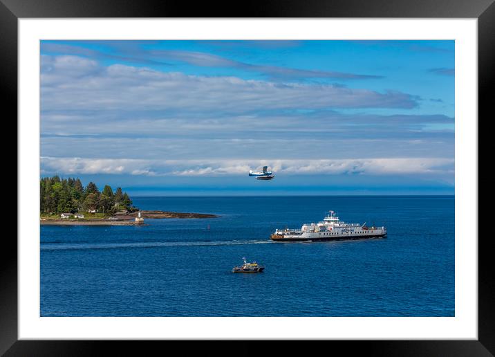 Harbor Patrol Sea Plane and Ferry Framed Mounted Print by Darryl Brooks