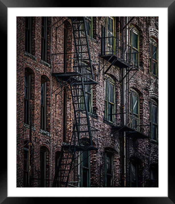 Wrought Iron Fire Escapes in Brick Alley Framed Mounted Print by Darryl Brooks