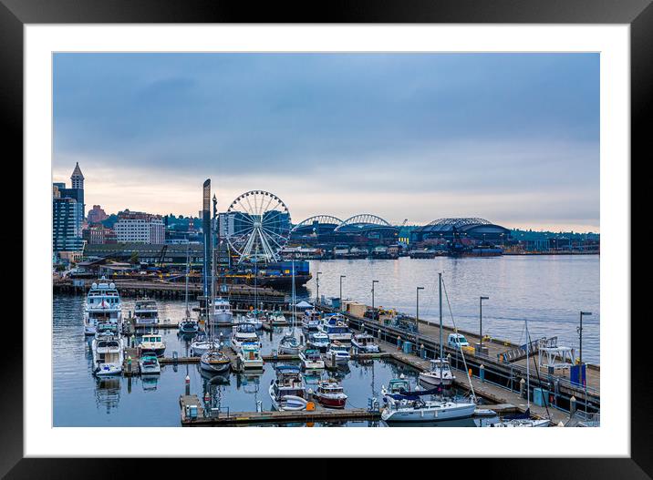 Early Morning on Seattle Waterfront Framed Mounted Print by Darryl Brooks