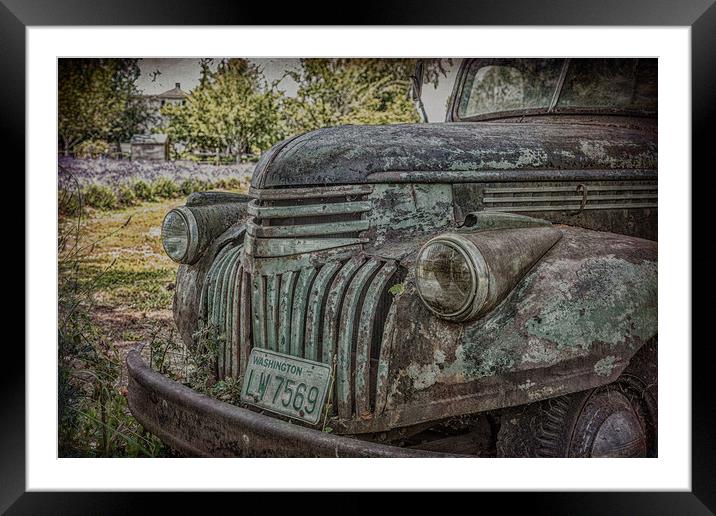 Grill on Old Green Truck Framed Mounted Print by Darryl Brooks