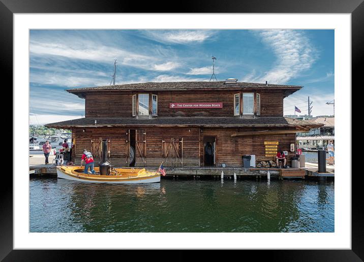 Boathouse at the Center for Wooden Boats Framed Mounted Print by Darryl Brooks