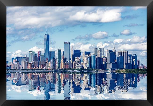 Manhattan Skyline Reflected Framed Print by Darryl Brooks