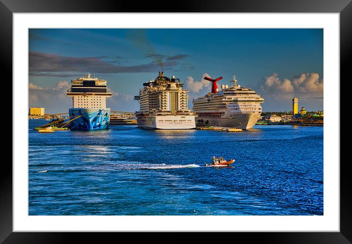 Pilot Boat Past Cruise Ships Framed Mounted Print by Darryl Brooks