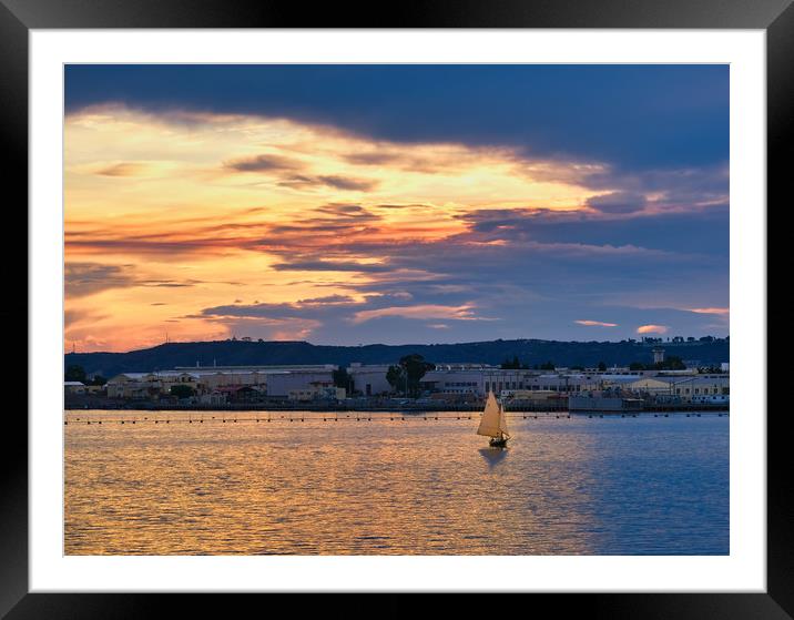 Sailboat at Sunset Framed Mounted Print by Darryl Brooks