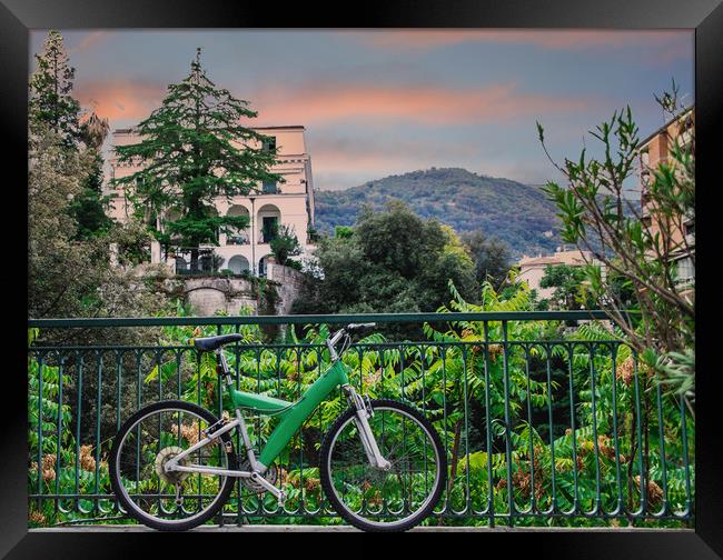 Green Bicycle on Sorrento Patio Framed Print by Darryl Brooks