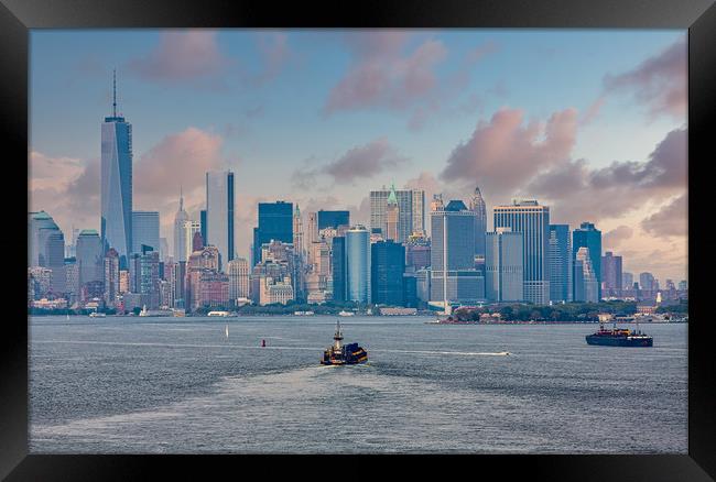 Industrial Ships Moving Toward New York City Framed Print by Darryl Brooks