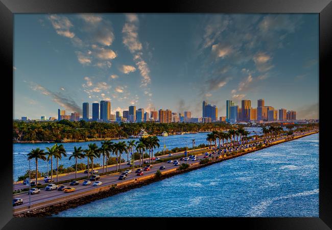 Leaving Miami for the Beach at Dusk Framed Print by Darryl Brooks