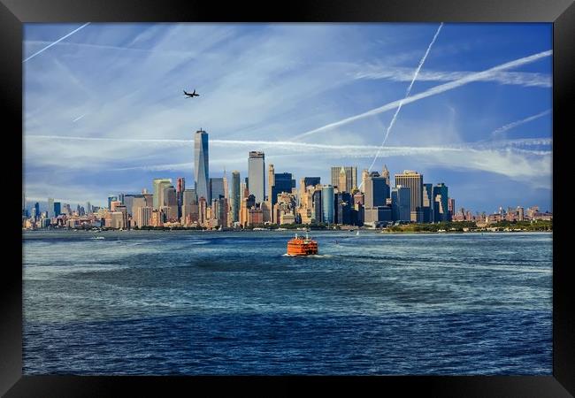 New York City with Ferries and Planes Framed Print by Darryl Brooks