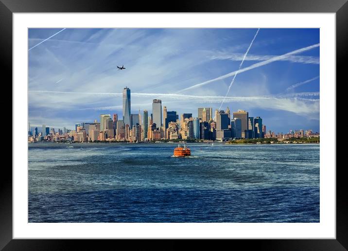 New York City with Ferries and Planes Framed Mounted Print by Darryl Brooks