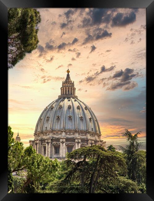 Ornate Dome of Saint Peters at Dusk Framed Print by Darryl Brooks