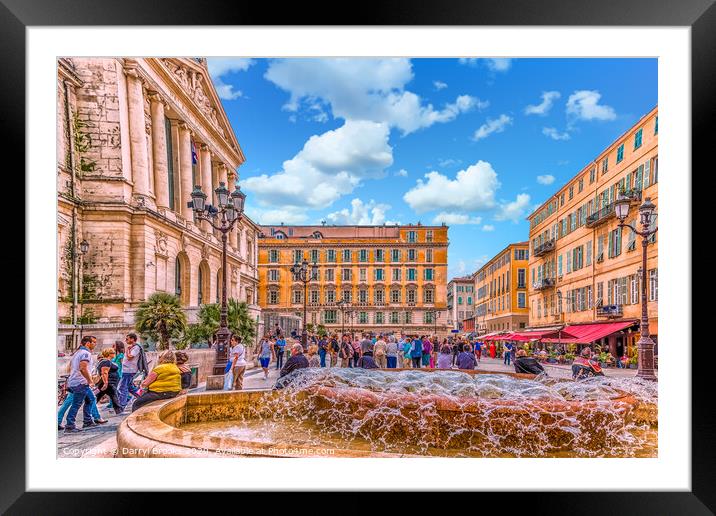 People in Nice Plaza with Fountain Framed Mounted Print by Darryl Brooks