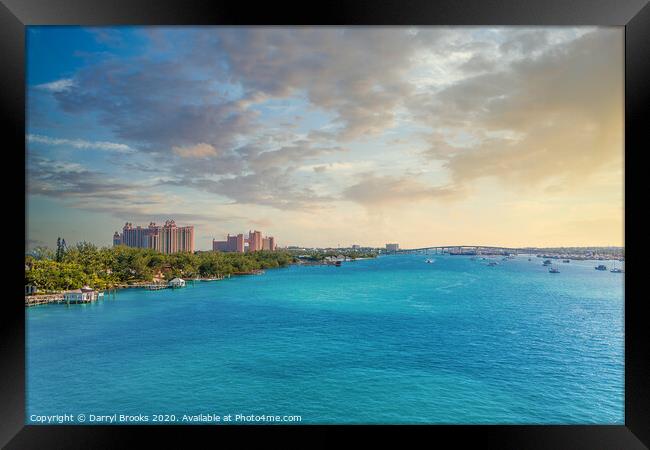 Pink Resorts and Nassau Bridge at Sunrise Framed Print by Darryl Brooks