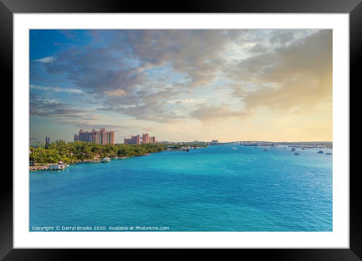 Pink Resorts and Nassau Bridge at Sunrise Framed Mounted Print by Darryl Brooks