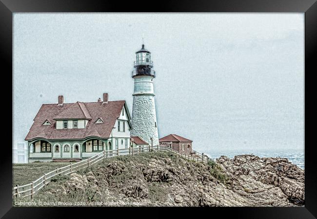 Portland Head Lighthouse in Fog Framed Print by Darryl Brooks