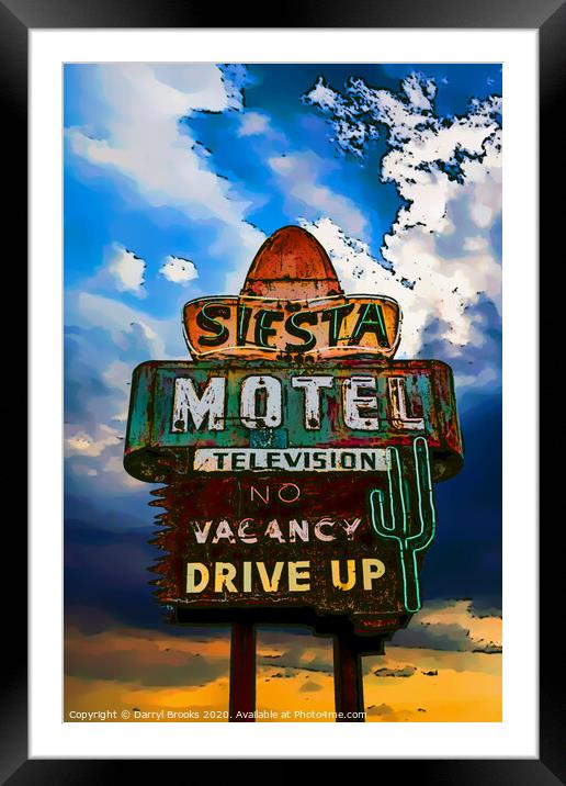 Siesta Motel Art Framed Mounted Print by Darryl Brooks