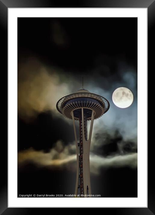 Space Needle at Night Framed Mounted Print by Darryl Brooks